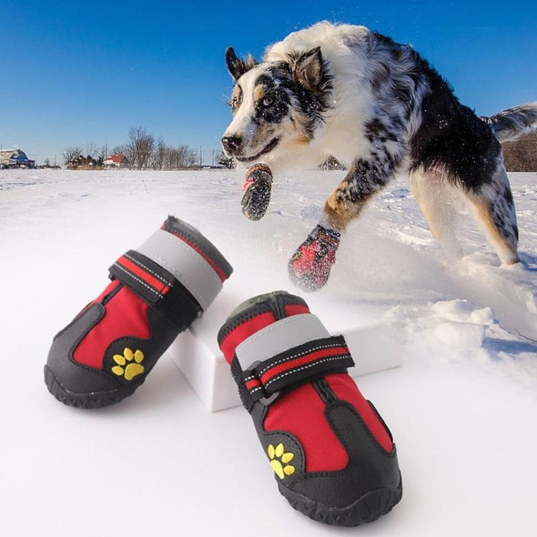 4 in 1 Autumn Winter Pet Dog Foot Cover Waterproof Shoes, Size:6.5x5cm(Red)