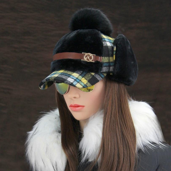 Winter Outdoor Warm Lattice Bomber Hat for Women, Hat Size:M56-58cm(Lemon Yellow)