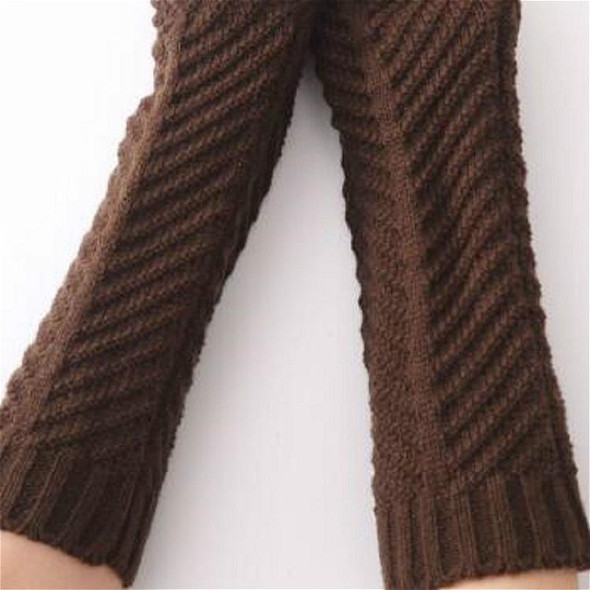 Knitted Wool Fishbone Texture Warm Cuffs Fingerless Arm Sleeves(Brown)