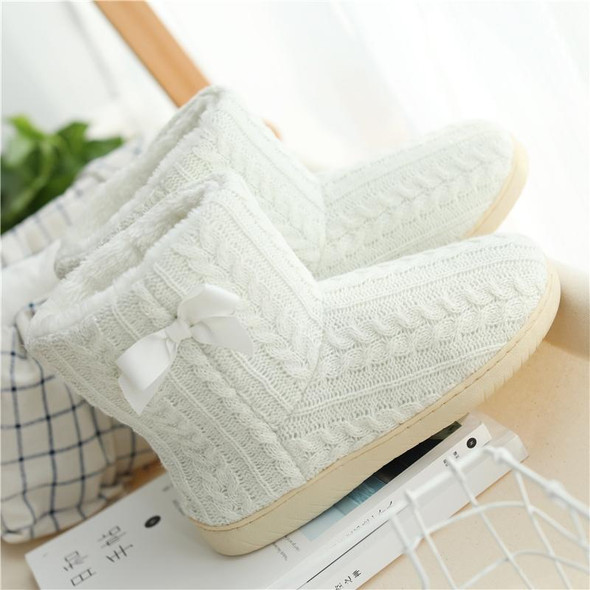 Winter Home Boots Thick-Soled Non-Slip Cotton Slippers, Size: 39-40(White)