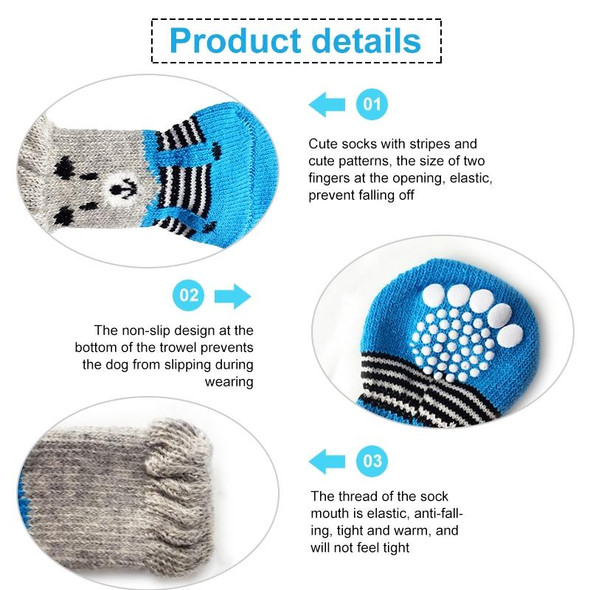 2 Pairs Cute Puppy Dogs Pet Knitted Anti-slip Socks, Size:S (Blue Beard)