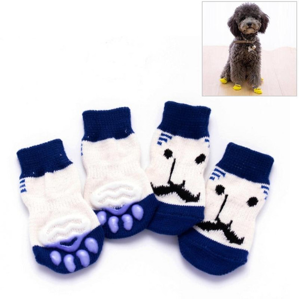 2 Pairs Cute Puppy Dogs Pet Knitted Anti-slip Socks, Size:L (Blue Beard)