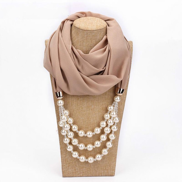 2 PCS National Style Scarf with Imitation Pearl Necklace(Beige)