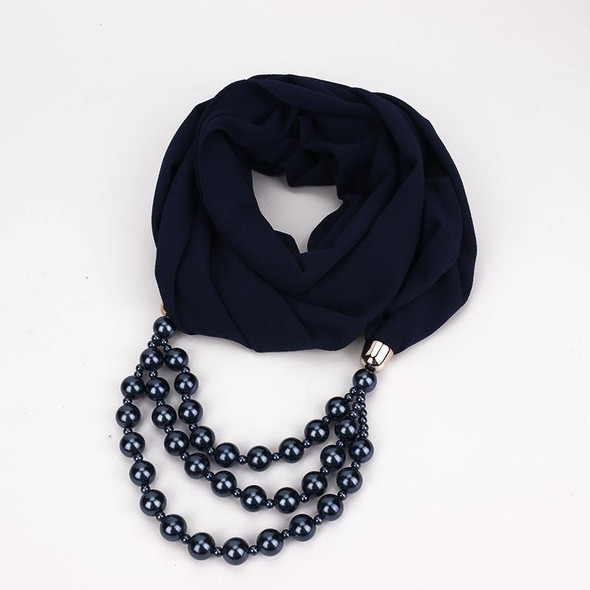 2 PCS National Style Scarf with Imitation Pearl Necklace(Navy)