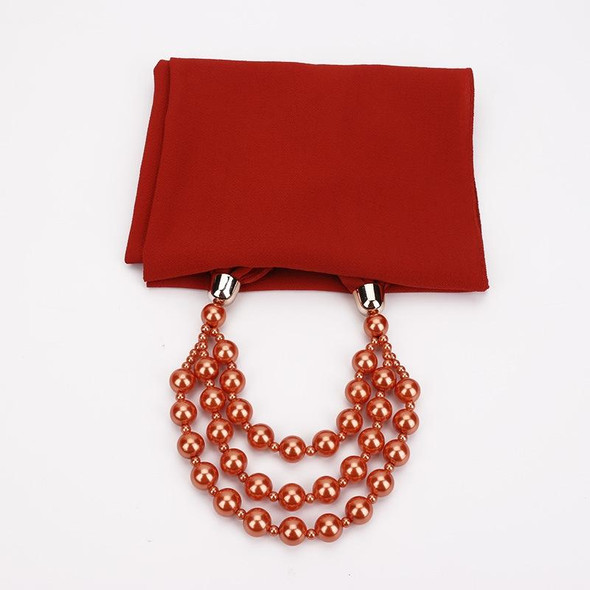 2 PCS National Style Scarf with Imitation Pearl Necklace(Wine red)