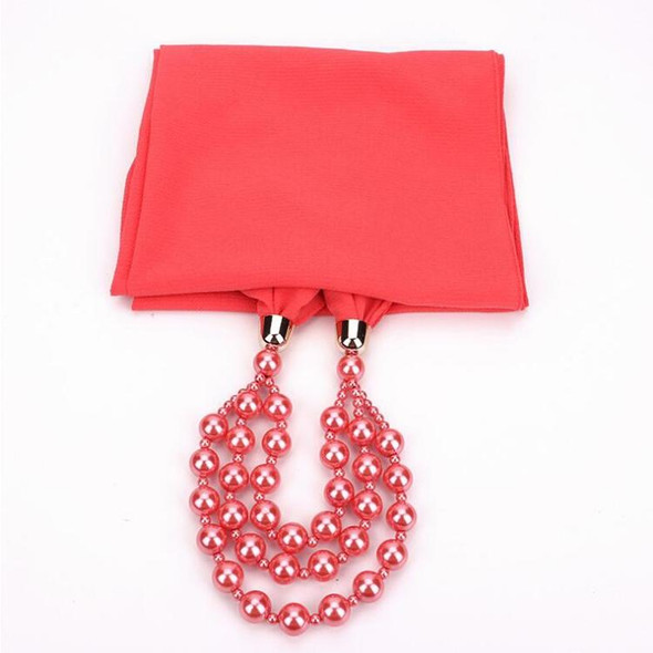 2 PCS National Style Scarf with Imitation Pearl Necklace(Watermelon red)