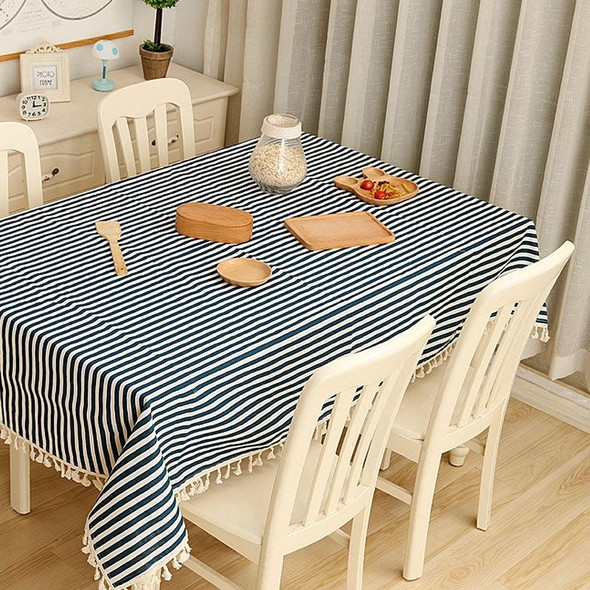 Cloth Cotton Dining Tablecloth Decoration Cloth, Size:140x220cm(Blue Stripe)