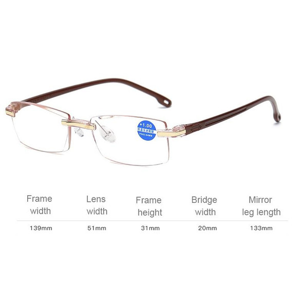 Rimless Anti Blue-ray Blue Film Lenses Presbyopic Glasses, +1.50D(Brown)