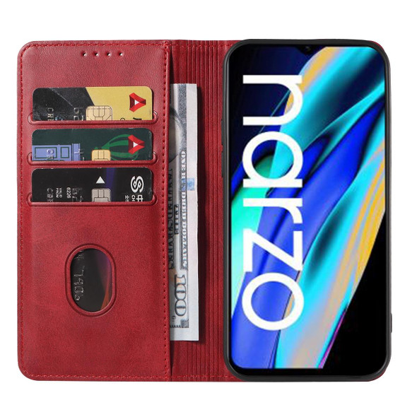 For Realme Narzo 50A Prime Magnetic Closure Leatherette Phone Case(Red)