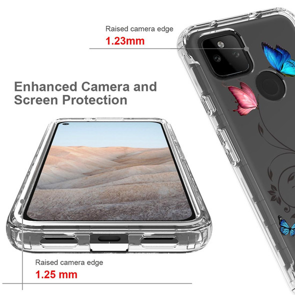 For Google Pixel 5a 5G PC+TPU Transparent Painted Phone Case(Tree Butterflies)