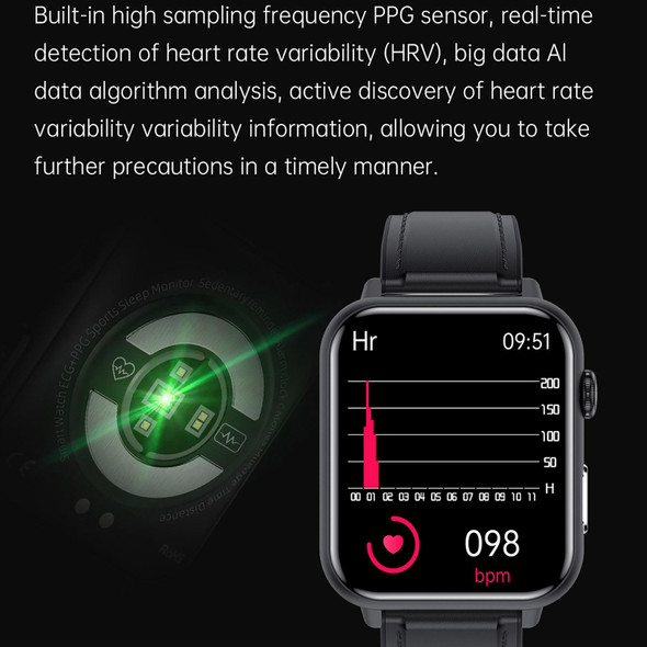 E200 1.72 inch HD Screen Encoder TPU Strap Smart Watch Supports ECG Monitoring/Blood Oxygen Monitoring(Black)