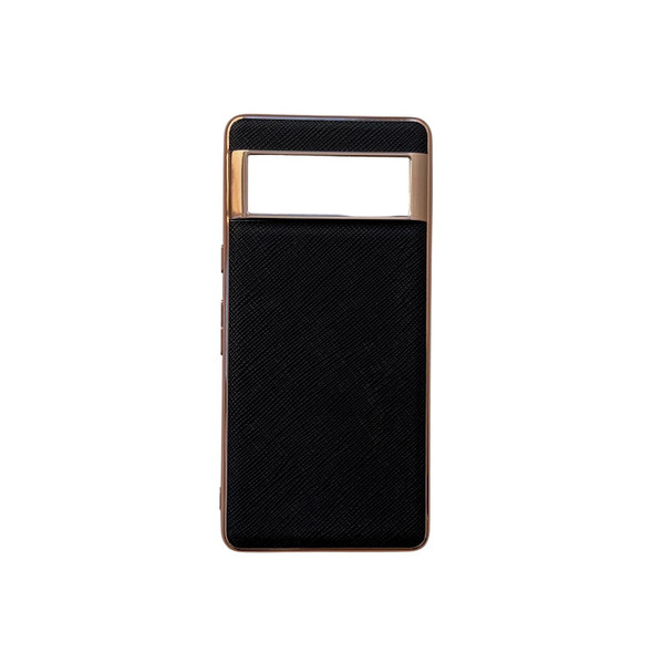 For Google Pixel 7 5G Nano Electroplating Cross Texture Genuine Leatherette Phone Case(Black)