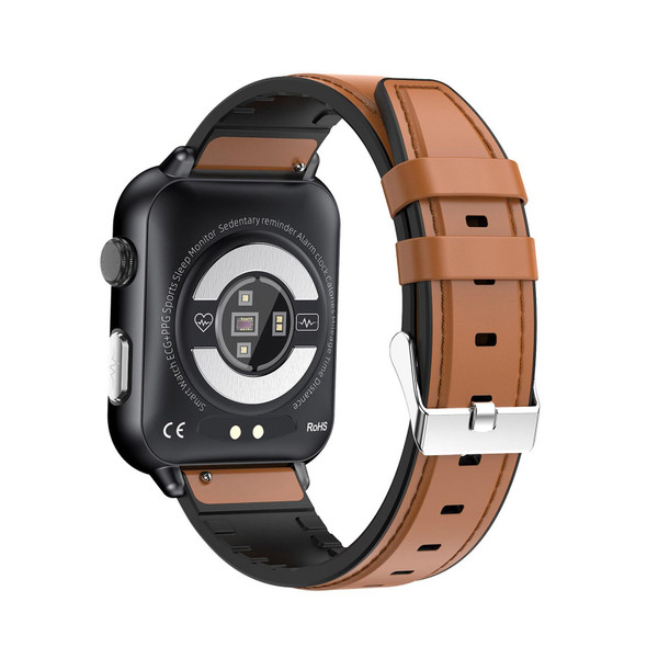 E200 1.72 inch HD Screen Encoder Leatherette Strap Smart Watch Supports ECG Monitoring/Blood Oxygen Monitoring(Brown)