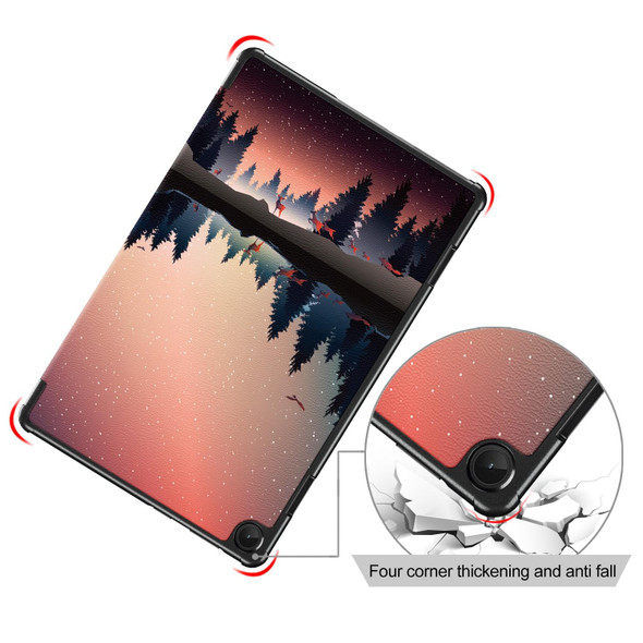 For Lenovo Tab M10 10.1 3rd Gen 3-folding Magnetic Buckle Coloured Drawing Leatherette Smart Tablet Case(Sunset)