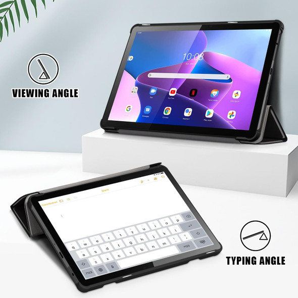 For Lenovo Tab M10 10.1 3rd Gen 3-folding Magnetic Buckle Coloured Drawing Leatherette Smart Tablet Case(Big Eyes)