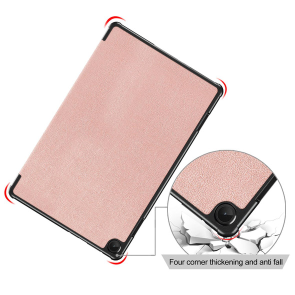 For Lenovo Tab M10 10.1 3rd Gen 3-folding Magnetic Buckle Custer Texture Leatherette Smart Tablet Case(Rose Gold)