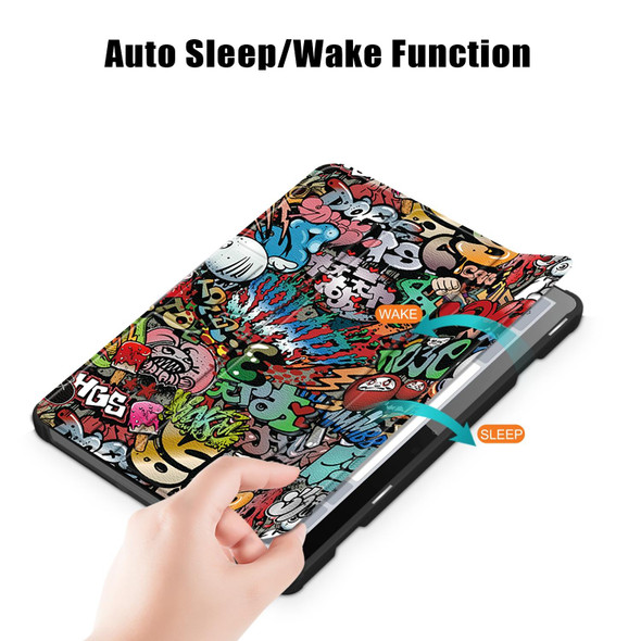 For Lenovo Tab M10 10.1 3rd Gen 3-folding Magnetic Buckle Coloured Drawing Leatherette Smart Tablet Case(Graffiti)