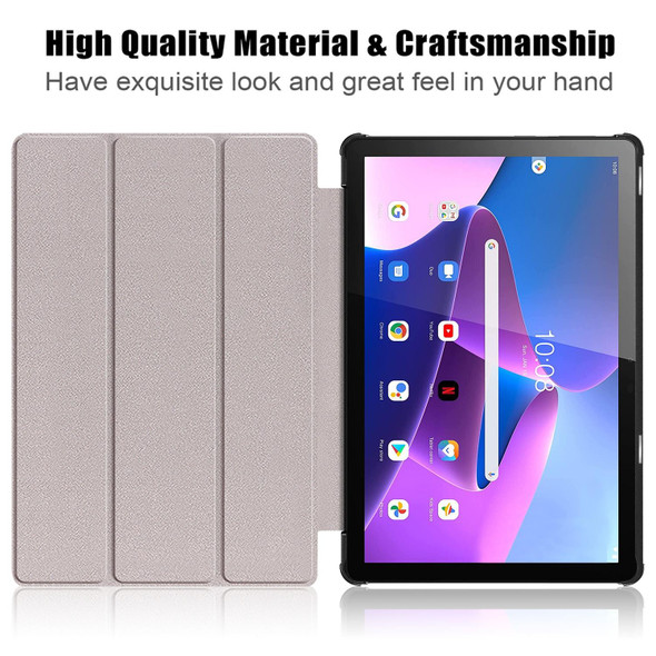 For Lenovo Tab M10 10.1 3rd Gen 3-folding Magnetic Buckle Custer Texture Leatherette Smart Tablet Case(Grey)