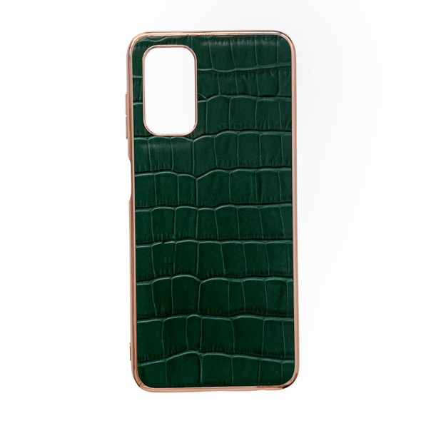 For Samsung Galaxy A33 5G Crocodile Texture Genuine Leatherette Electroplating Phone Case(Dark Green)