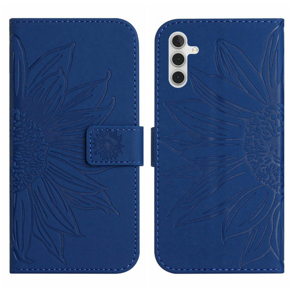 For Samsung Galaxy A13 5G Skin Feel Sun Flower Pattern Flip Leatherette Phone Case with Lanyard(Dark Blue)
