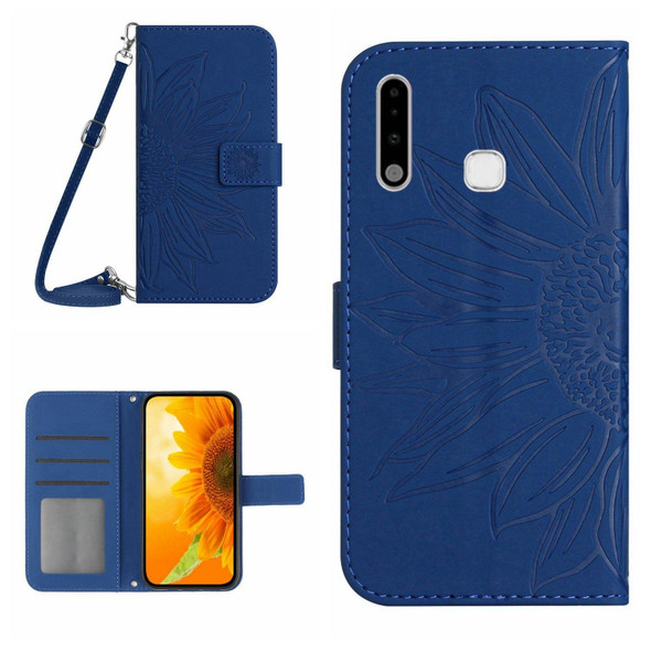 For Samsung Galaxy A70E Skin Feel Sun Flower Pattern Flip Leatherette Phone Case with Lanyard(Dark Blue)