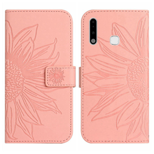 For Samsung Galaxy A70E Skin Feel Sun Flower Pattern Flip Leatherette Phone Case with Lanyard(Pink)