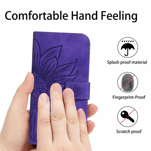 For Samsung Galaxy A71 5G Skin Feel Sun Flower Pattern Flip Leatherette Phone Case with Lanyard(Dark Purple)