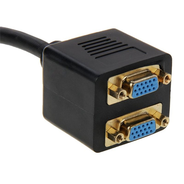 30cm DVI 24+5 Pin Male to 2 VGA Female Splitter Cable(Black)