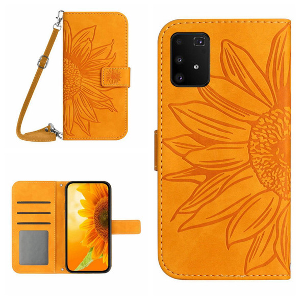 For Samsung Galaxy A91/S10 Lite Skin Feel Sun Flower Pattern Flip Leatherette Phone Case with Lanyard(Yellow)