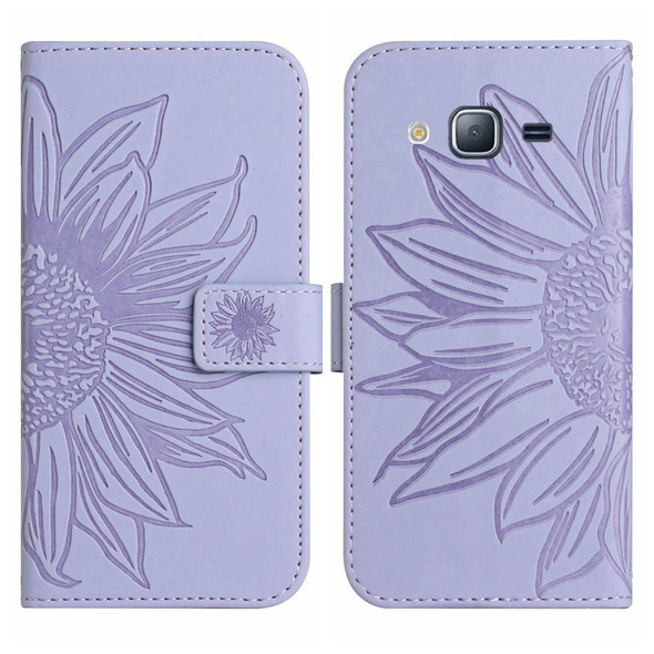 For Samsung Galaxy J2 Prime Skin Feel Sun Flower Pattern Flip Leatherette Phone Case with Lanyard(Purple)