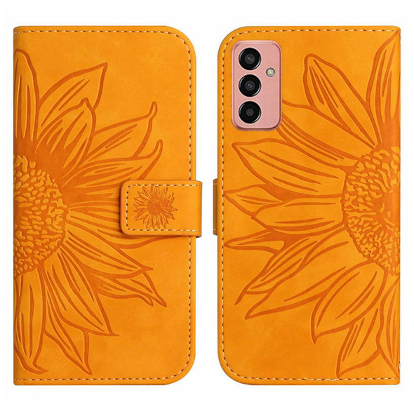 For Samsung Galaxy M23 5G Skin Feel Sun Flower Pattern Flip Leatherette Phone Case with Lanyard(Yellow)