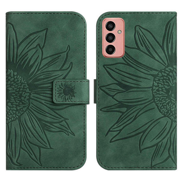 For Samsung Galaxy M23 5G Skin Feel Sun Flower Pattern Flip Leatherette Phone Case with Lanyard(Green)