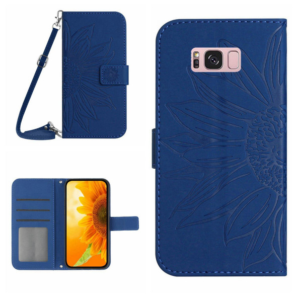 For Samsung Galaxy S8+ Skin Feel Sun Flower Pattern Flip Leatherette Phone Case with Lanyard(Dark Blue)