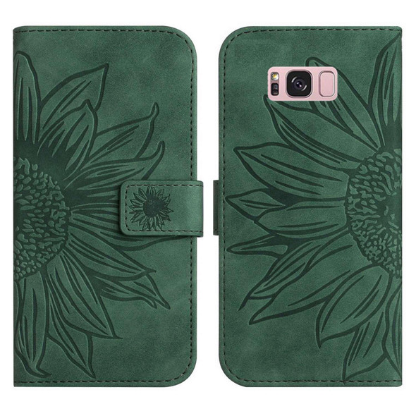 For Samsung Galaxy S8 Skin Feel Sun Flower Pattern Flip Leatherette Phone Case with Lanyard(Green)