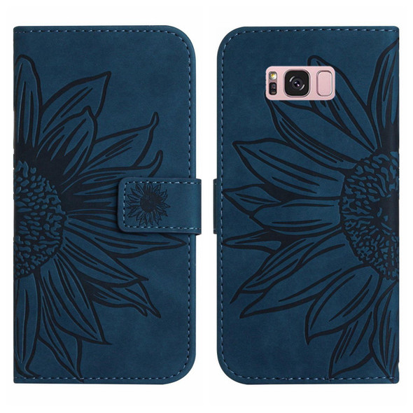 For Samsung Galaxy S8 Skin Feel Sun Flower Pattern Flip Leatherette Phone Case with Lanyard(Inky Blue)