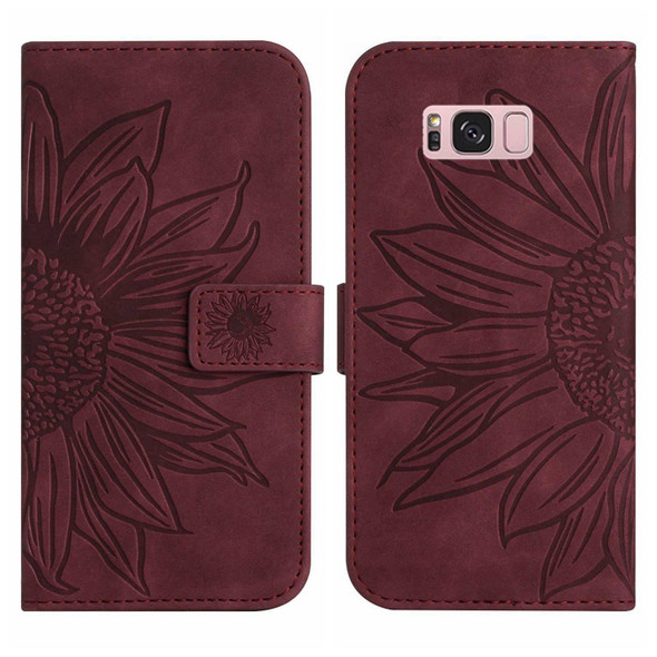 For Samsung Galaxy S8 Skin Feel Sun Flower Pattern Flip Leatherette Phone Case with Lanyard(Wine Red)