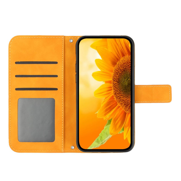 For Samsung Galaxy S10+ Skin Feel Sun Flower Pattern Flip Leatherette Phone Case with Lanyard(Yellow)