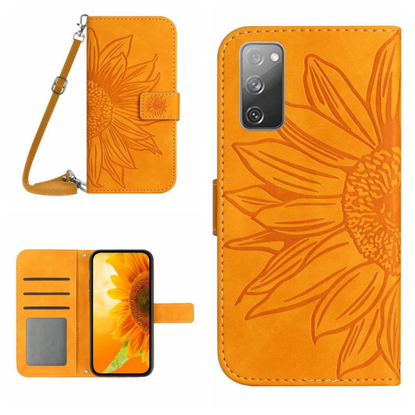 For Samsung Galaxy S20 FE Skin Feel Sun Flower Pattern Flip Leatherette Phone Case with Lanyard(Yellow)