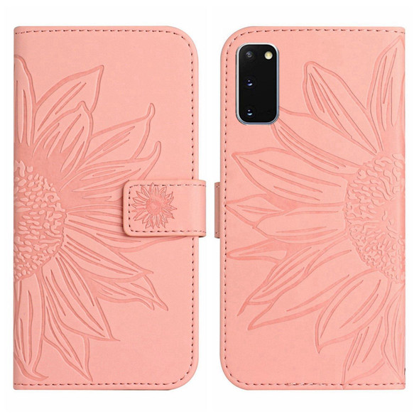 For Samsung Galaxy S20 Skin Feel Sun Flower Pattern Flip Leatherette Phone Case with Lanyard(Pink)