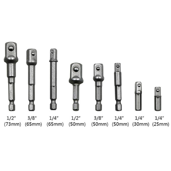 8 PCS/Set Socket Bit Extension Bar Hex Shank Adapter Drill Nut Driver Power Drill Bit, 1/4(65/50/30/25mm), 3/8(65/50mm), 1/2(73/50mm)