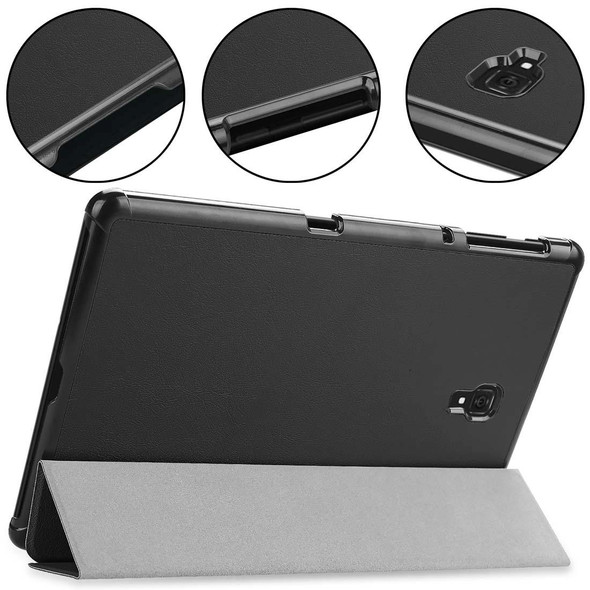 Custer Texture Horizontal Flip PU Leatherette Case for Galaxy Tab A 10.5 / T595 & T590, with Three-folding Holder & Sleep / Wake-up Function (Black)