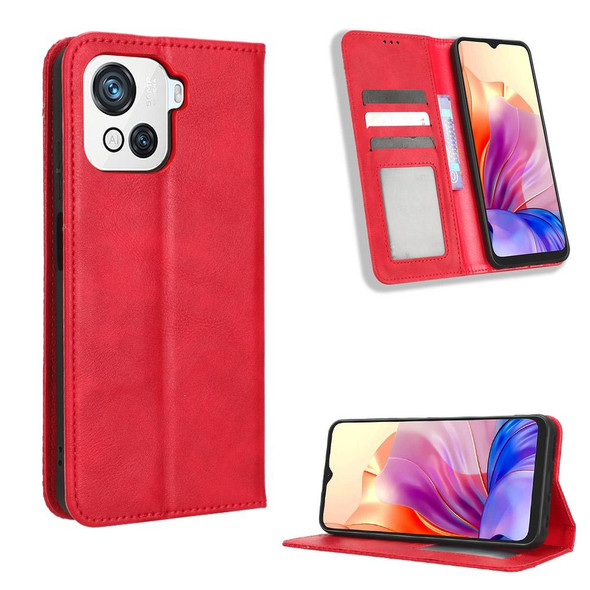 For Blackview OSCAL C80 Magnetic Buckle Retro Texture Leatherette Phone Case(Red)