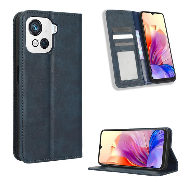 For Blackview OSCAL C80 Magnetic Buckle Retro Texture Leatherette Phone Case(Blue)