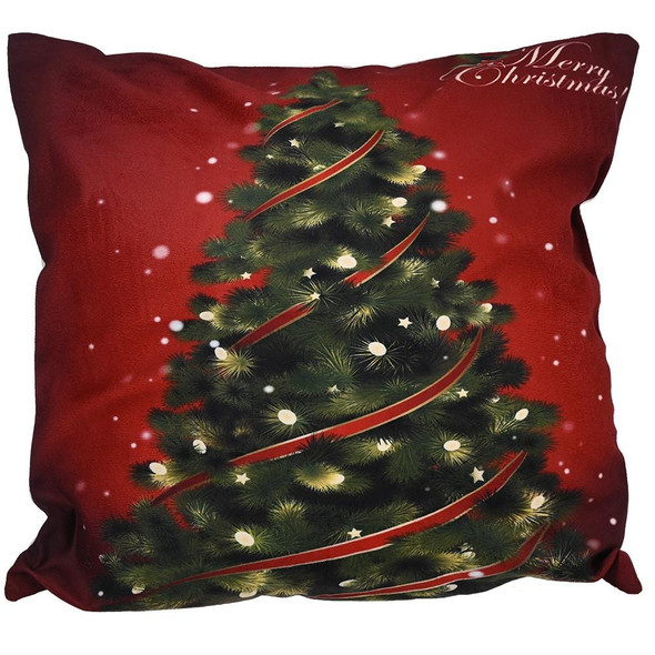 1 PCS Christmas Ornaments Flannel Pillowcase Cartoon Printing Square Pillowcase Without Pillow Core(Christmas Tree)