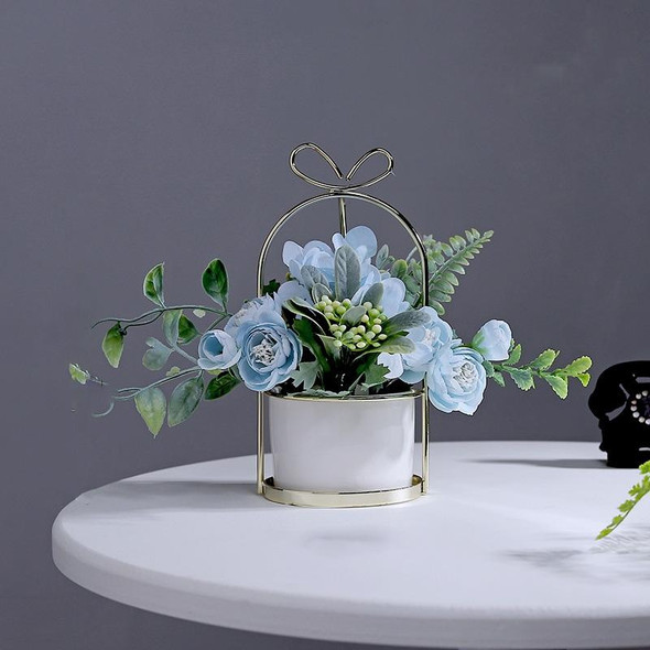 Wrought Iron Portable Frame Hydrangea Flower Pot Decoration Ornaments Home Study Office Wedding Decoration( Light Blue )