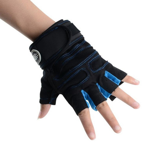 Gym Gloves Heavyweight Sports Exercise Weight Lifting Gloves Body Building Training Sport Fitness Gloves, Size:L(Blue)