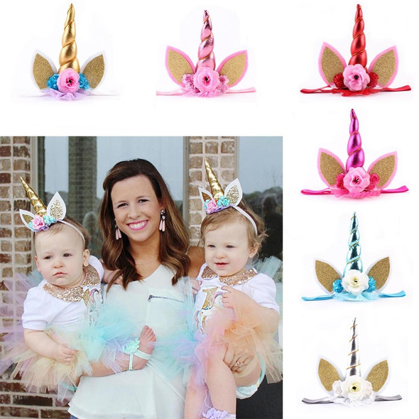 Children Fashion Lovely Unicorn Flower Shape Party Decorative Hair Hoop(Blue)