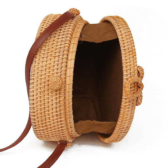 Flower Pattern Autumn Rattan Handmade Rattan Bag  Vintage Art Beach Ladies Diagonal Bag, Size:20x20x8cm