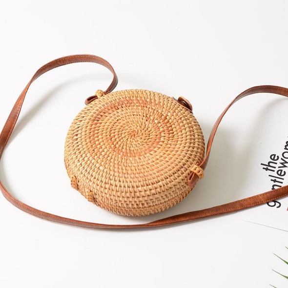 Delicate Round Autumn Rattan Handmade Rattan Bag  Vintage Art Beach Ladies Diagonal Bag, Size:18x18x6cm