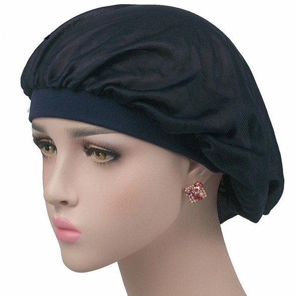 Coconut Nightcap Air Conditioning Cap Long Hair Cap Wide Band Satin Bonnet(Navy Blue)